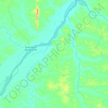 Mapa topográfico Araguacema, altitude, relevo