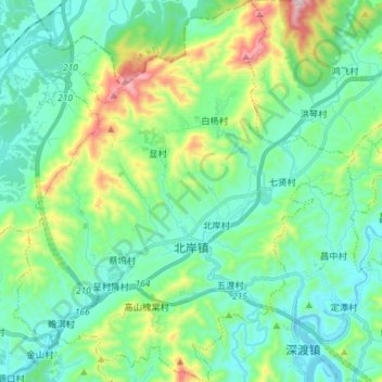 Mapa topográfico 北岸镇, altitude, relevo