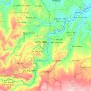 Mapa topográfico Zoquiapan, altitude, relevo