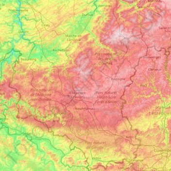 Mapa topográfico Luxemburg, altitude, relevo