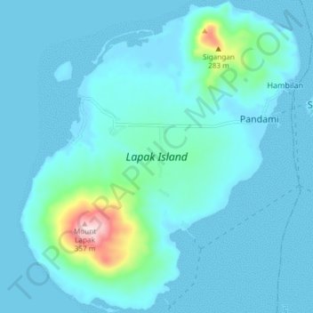 Mapa topográfico Lapak Island, altitude, relevo