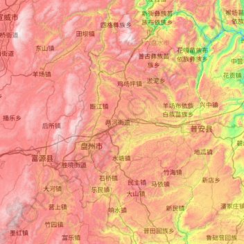 Mapa topográfico 盘州市, altitude, relevo