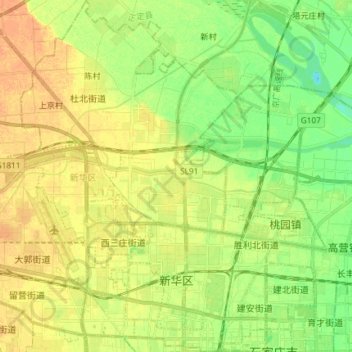 Mapa topográfico Xinhua District, altitude, relevo