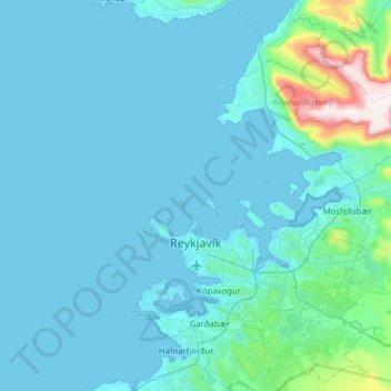 Mapa topográfico Reykjavik, altitude, relevo