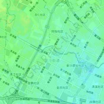Mapa topográfico 金沙街道, altitude, relevo