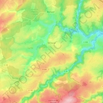 Mapa topográfico Vernusse, altitude, relevo