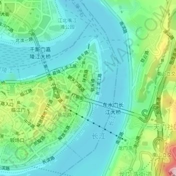 Mapa topográfico 朝天门街道, altitude, relevo