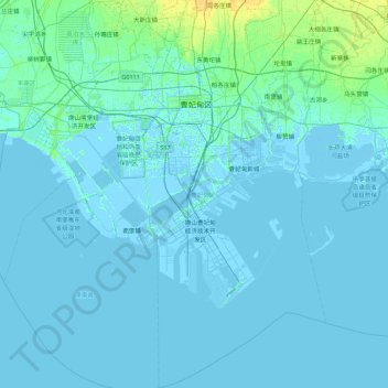 Mapa topográfico 曹妃甸区, altitude, relevo