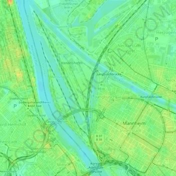 Mapa topográfico Innenstadt/Jungbusch, altitude, relevo
