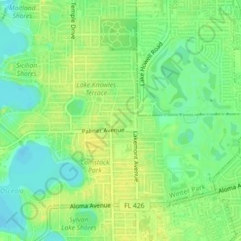 Mapa topográfico Phelps Park, altitude, relevo