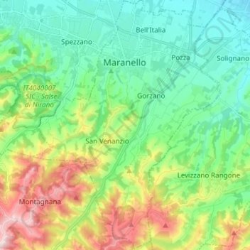Mapa topográfico Maranello, altitude, relevo