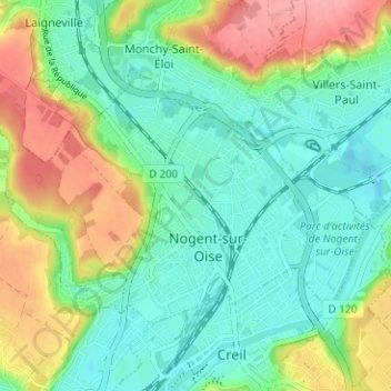 Mapa topográfico Nogent-sur-Oise, altitude, relevo