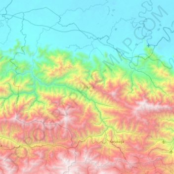 Mapa topográfico Tolikara, altitude, relevo