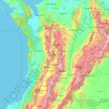 Mapa topográfico Río Cauca, altitude, relevo