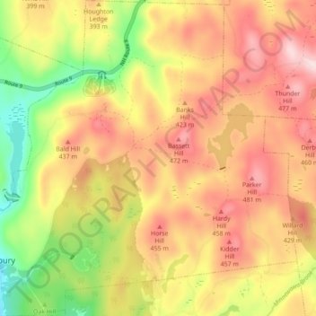 Mapa topográfico Roxbury, altitude, relevo