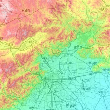 Mapa topográfico 东城区, altitude, relevo