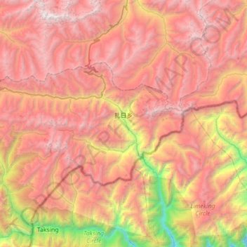 Mapa topográfico 扎日乡, altitude, relevo