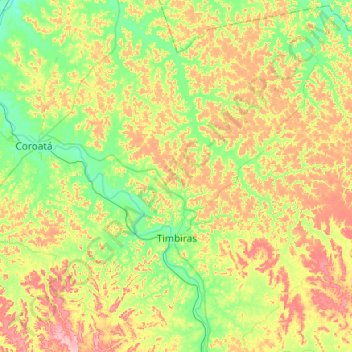 Mapa topográfico Timbiras, altitude, relevo
