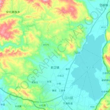 Mapa topográfico 前卫镇, altitude, relevo