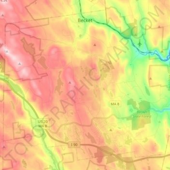 Mapa topográfico Becket, altitude, relevo