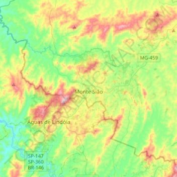 Mapa topográfico Monte Sião, altitude, relevo