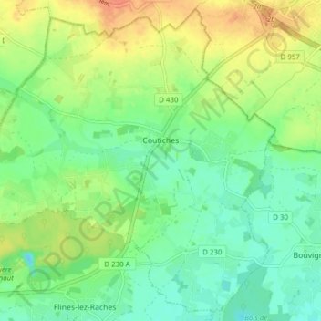 Mapa topográfico Coutiches, altitude, relevo