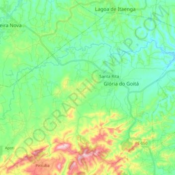 Mapa topográfico Glória do Goitá, altitude, relevo