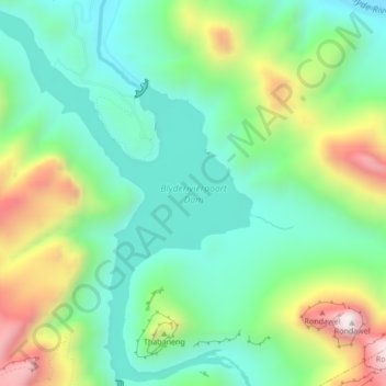 Mapa topográfico Blyderivierpoort Dam, altitude, relevo