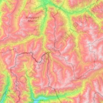 Mapa topográfico Alpi del Platta, altitude, relevo