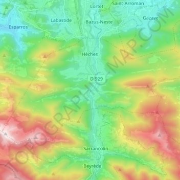 Mapa topográfico Hèches, altitude, relevo