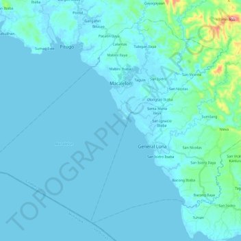Mapa topográfico Macalelon, altitude, relevo