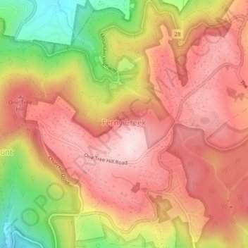 Mapa topográfico Ferny Creek, altitude, relevo