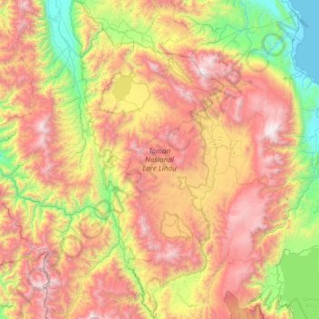 Mapa topográfico Taman Nasional Lore Lindu, altitude, relevo