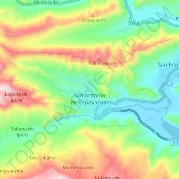 Mapa topográfico San Antonio de Capayacuar, altitude, relevo