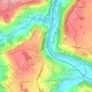 Mapa topográfico Limpley Stoke, altitude, relevo