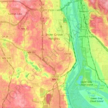 Mapa topográfico Inver Grove Heights, altitude, relevo