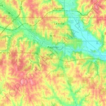 Mapa topográfico Papillion, altitude, relevo