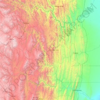 Mapa topográfico Chuquisaca, altitude, relevo