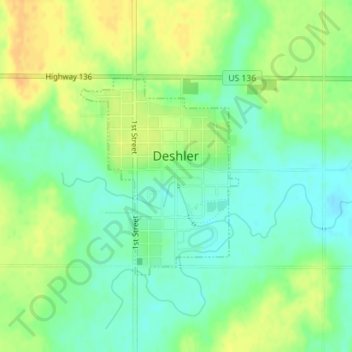 Mapa topográfico Deshler, altitude, relevo