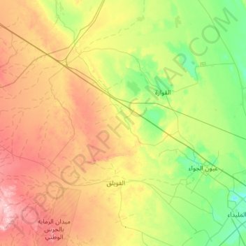 Mapa topográfico Uyun Al Jiwa, altitude, relevo