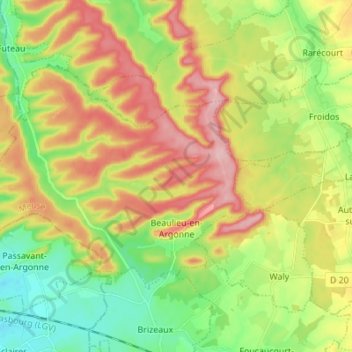 Mapa topográfico Beaulieu-en-Argonne, altitude, relevo