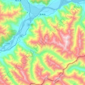 Mapa topográfico Qanag, altitude, relevo