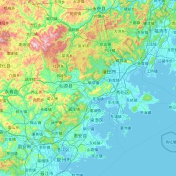 Mapa topográfico 莆田市, altitude, relevo