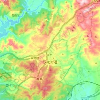 Mapa topográfico 双龙街道, altitude, relevo
