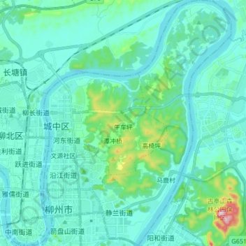 Mapa topográfico 城中区, altitude, relevo