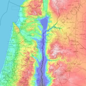 Mapa topográfico Jordão, altitude, relevo