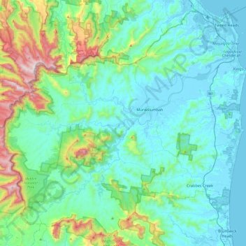 Mapa topográfico Tweed Shire Council, altitude, relevo