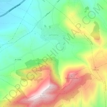 Mapa topográfico Jamilena, altitude, relevo