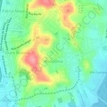 Mapa topográfico Rondônia, altitude, relevo