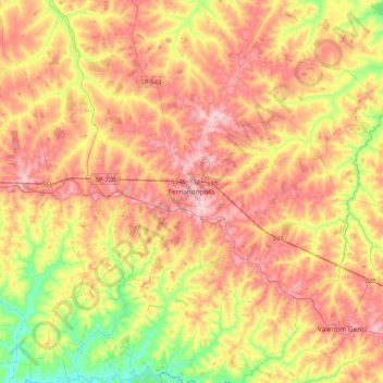 Mapa topográfico Fernandópolis, altitude, relevo